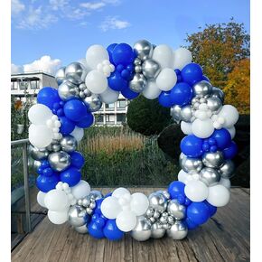 Winter silver Royal blue and white balloon Garland Arch Kit 143Pcs balloons for Wedding prince Baby shower for Boy Men's 21st birthday decorations Graduation Ceremony supplies