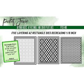 A2 Rectangle Dies Set, 5 Layering Sizes with Cover Plates, Hearts Lattice Honeycomb Patterns