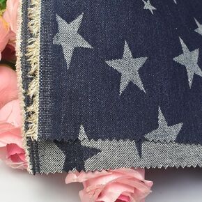 10oz Denim Fabric | 100% Cotton Non-Stretch | Twill Jacquard Stars | 70" Wide, Dark Blue (1 Yard pre Cut) in Kuwait