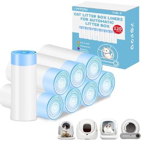 120 Count Cat Litter Box Liners for Self-Cleaning Cat Litter Box, Replacement Kitty Litter Liners, 8 Rolls Drawstring Trash Bags for Robot, 19.7 x 17.7 Inches（8 Packs/120 Counts）