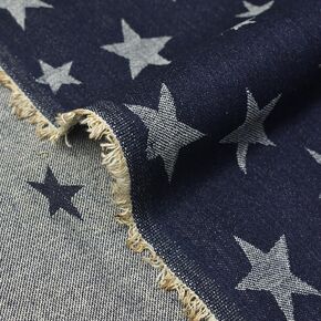 10 أوقية النسيج الدنيم | 100 ٪ قطن غير متماسك | Twill Jacquard Stars | 70 "واسعة ، الأزرق الداكن (1 ياردة مسبقة)