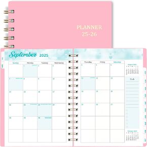 Day Planner 2025-2026 ، 6.1 "X 8.3" ، Jul.2025-Jun.2026 ، Planner Week and Monthly ، 2025 Agenda with Tabs & Pocket ، 100GSM Paper ، Pink