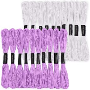20 Skeins White & Purple Embroidery Floss,8m Cotton Embroidery Floss-Cross Stitch Thread