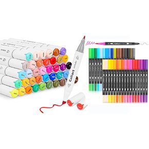 Caliart 41 Colors Alcohol Based Markers, 34 Double Tip Brush Pens Art Markers, Drawing Pens Permanent Markers Mothers Day Gift for Mom Kids Artist Adult Cards Drawing