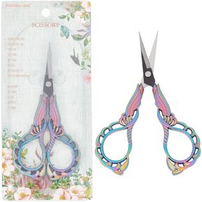 SUNNYCLUE 1Pc Sewing Scissors Small Vintage Embroidery Scissor European Style Rainbow Stainless Steel Orchid Craft Scissors for Fabric Thread Needlework Cutting Crafting Supplies DIY Tools Shears