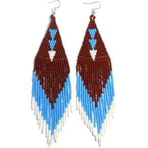 Handmade tribal Long Fringe native glass seed beads beaded earrings