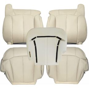 GXARTS Driver and Passenger Side Bottom Lower and Top Lean Back Replacement Leather Seat Cover and Driver Foam Cushion Shale Light Tan 522/922 Compatible with Chevy Tahoe Suburban 1999 2000 2001 2002