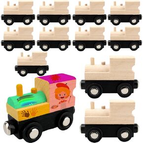 12 PCS Trains Trains Toys غير مصبوغ سيارات قطار خشب غير مصبوغ ضعف السكك الحديدية الخشبية المغناطيسية القابلة للطلاء للأطفال التعليمية هدايا عيد ميلاد حفلة عيد الميلاد (مجموعة النمط 3)