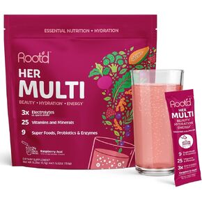 Root'd Multivitamin Powder for Men - 24 Vitamins & Minerals with 3x Electrolytes, 9 Organic Superfoods, Probiotics & Enzymes, Sugar-Free Multivitamin & Hydration | 24 Vitamin Drink Mix Packets