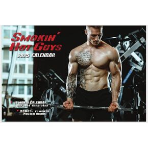 Smokin 'Hot Guys 2025 Deluxe Wall Calendar مع ملصق مجاني ، أسود/أحمر