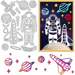 BENECREAT Astronaut Cutting Dies, Cosmic Element Metal Stencils Spaceship Moon Decorative Embossing Stencils for Scrapbooking, Photo Album, Greeting Card Making, 0.8mm Thick