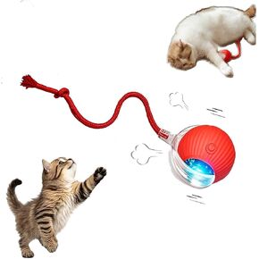 Interactive Cat Toy Rolling Ball with Tail Rope for Indoor Cats, Electric 360° Smart Automatic Moving Dog Toy to Keep Them Busy, Peppy Pet Snappy Tail Cat Toy