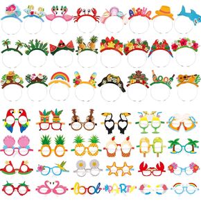 48 PCS Luau Party Sunglasses and Headbands Grosing Party Party Decorations Hawaiian Party for البالغين (الصيف)