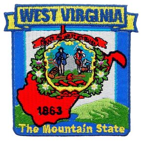 West Virginia State Shaped Map Embroidered Patch, with Iron-On Adhesive