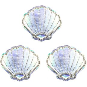 Kleenplus 3pcs. Beautiful Pearl Seashell Mermaid Cartoon Patch Shells Embroidered Applique Craft Handmade Baby Kid Girl Women Clothes DIY Costume Accessory Decorative Repair Patches