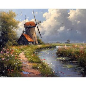 WUIVCTR Paint by Numbers, Charming Windmills on Dutch Farms, Adult Crafts Adult Paint by Number Kits, Arts Crafts for Home Decor (No Frame,16x20 inch)