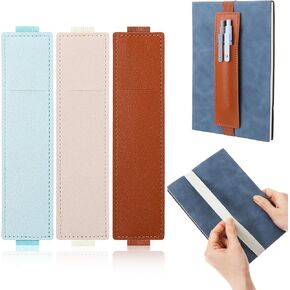 حامل القلم المرن لـ Notebook 3 Pack - قلم جلدي قابل للتعديل لأغراض الدفاتر/الأناجيل/المخططين ، وملحقات الكتب متعددة الاستخدامات مع شريط مرن (Brown & Beige & Blue)