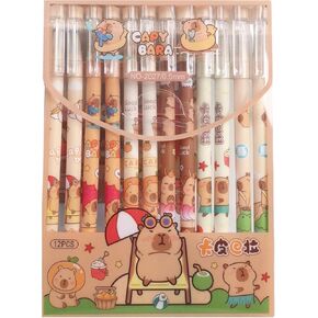 12 PCS Capybara Arasable Ambens Cute Erasable Gel Abens Abs Cartoon 0.5mm ink ink ink smooth write pen school supplies women girls by ben (capybara-black ink)