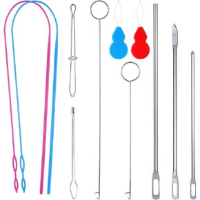 11pcs مجموعة حلقة الخياطة ، مرنة الرباط مرنة Threader Tool Loop Turner Hook eedle Easy Rope Bodkin Clip Clip Metal Tweezer Prowsring puller for fabrice cloth lexts coats hoodies sweatpants
