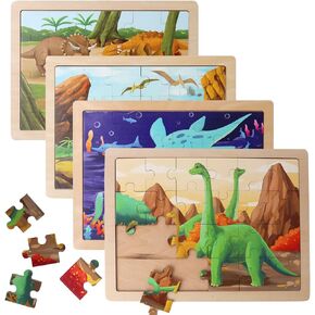 Bestamtoy ألغاز الديناصورات الخشبية للأطفال الذين تتراوح أعمارهم بين 3-5.4 حزم 24 PCS الألغاز بانورامزو.