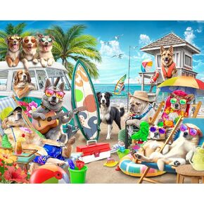 Dogs on the Beach Jigsaw Puzzle 1000 قطعة من VCC - ألغاز الكلاب الباردة للبالغين والعائلات - قطع كبيرة متشابكة - 30 "× 24"