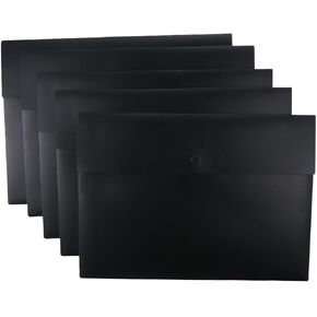 Dohobby 5pcs Black Plastic Envelope Document Flate Impratizer ، Frosted Snap Fastener A4 Meeting Docum