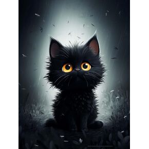 Ginfonr 5d DIY Mosaic Diamond Art Painting Kits Black Cat Cat Full ، Paint with Diamonds Art Animal Cross Stitch Embroidery Rhinestone Craft for Home Office Wall Decor