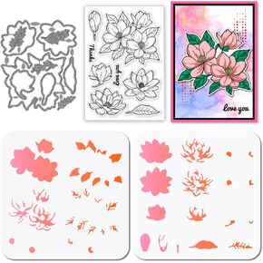 Globleland Magnolia Clear Atts and Flowers أوراق القطع يموت مع جوفاء الرسم الطلاء ألبس للاصطدامات DIY Scrapbooking ألبوم الألبوم الزخرفية صنع الديكور
