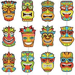 24pcs Hawaii Tiki Cupcake Toppers Hawaiian Luau عيد ميلاد ديكورات حفلة حزب هاواي أوهية الكعك كب كيك لفيلم هاواي الصيف ، حفل عيد ميلاد حفلة استحمام الطفل