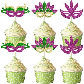 24Pcs Masquerade Masks Cupcake Toppers Glitter Bachelorette Mask Cupcake Topper Mask Cake Decorations for Mardi Gras Party Baby Shower Birthday Party Supplies 4 Colors
