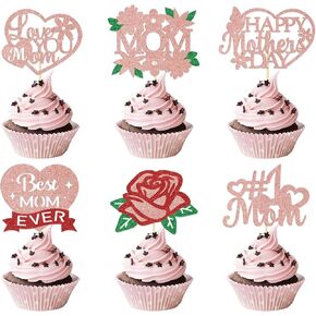 24pcs عيد أم سعيد Cupcake Topper أفضل أمي من أي وقت مضى كب كيك لالتقاطات لعيد الأم ديكور حفل زهرة