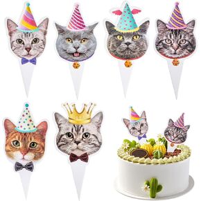 48 PCS Cat Cupcake Toppers ، Cat Face Cake Toppers ، Hitten Cupcake Toppers Birthday ، Cat تحت عنوان عيد ميلاد لوازم الحفريات ذات طابع الحيوانات الأليفة لحفلات الحفلات استحمام الطفل