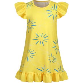 HenzWorld Little Girls Disgust Joy Costume Cartoon Halloween Party Cosplay Dress up for Kids Flutter Sleeve Dress Outfits
