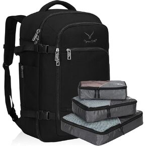 Hynes Eagle Travel Backpack 40L Flight Approved Carry on Backpack Men Large Cabin Weekender Laptop Backpack Women 15.6 inches Black with 3PCS Packing Cubes Set Grey