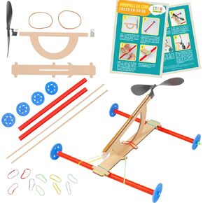 طقم سيارة مروحة فرقة المطاط - 1 Pack - DIY STEM Project للأطفال الذين لديهم مواد وتعليمات كاملة