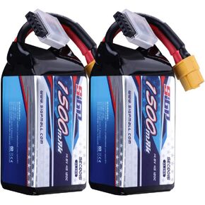4S Lipo Battery 14.8V 1500mAh 120C Soft Pack with XT60 Plug for RC FPV Drone Helicopter Airplane Quadcopter 2 Packs