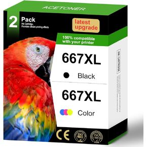 667XL Ink Cartridges Black and Color Replacement for HP 667 XL 667 Ink Cartridges Work for Deskjet Ink Advantage 1275 2375 2775, Deskjet Ink Advantage Plus 6075 6475 6476 (1 Black, 1 Color)