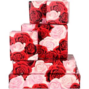 Bolsome 12 Sheets عيد الأم ورقة التغليف ورقة 19.7 × 27.6 '' Red Rose منقوشة الهدايا ورقة لفريق زفاف عيد ميلاد الحرف DIY ، مطوية شقة