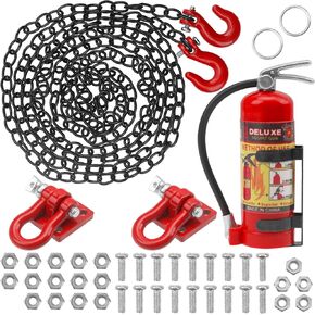 طفايات الحريق في محاكاة RC مقطورة معدنية السطح السطح Winch خطاف ث/سلسلة مقطورة زخرفة جزء متوافق مع Traxxas Trx4 Axial SCX10 Tamiya D90 1/10 RC Crawler