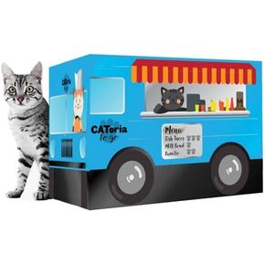 School Bus Cardboard Cat House and Scratcher, Play House, Scratching Pad, Corrugated Hideaway Cave, Cute Kitty Condos Box, Bed for Indoor Cats, Kittens, Bunny, Fur Babies