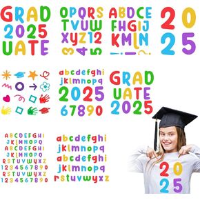 9 ورقة 2025 الحديد التخرج على شارات التخرج رقم الرسالة تصحيحات مجموعة نقل الحرارة الأزرق الديكور لتخرج النسيج غطاء رأس أعلى القبعات DIY