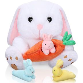 Bunny Stuffed Animals with 3 Bunnies in a Carrot Rabbit Decor 10 Inches Easter Rabbit Plush Soft Cute Bunny Plush Toys Desktop Decoration for Boys and Girls Holiday Birthday Gift(Bunny)