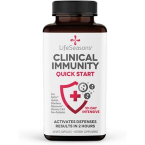 LifeSeasons Clinical Immunity - Quick-Start - Immune Boosting - Rapid Immune Response - Immune System Support - Black Elderberry & Pre+Probiotics - 60 Capsules