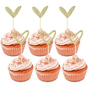 24 Pcs Glitter Engagement Cupcake Toppers, Gold Heart Cupcake Toppers for Love Theme Wedding Engagement Bridal Shower Party Cake Decoration in Saudi Arabia