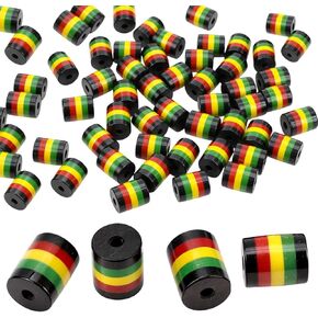 50pcs Rasta Beads for Bracelets and Charms, Jamaica Jewelry History Month Juneteenth Necklace, Striped Cylinder Bead Craft Loose Spacer for DIY Making Columnar Handmade Beading