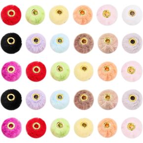 50 pcs 20mm Fluffy Pom Poms Beads Furry Spacer Beads Faux Fur Beads Colorful Making Beads Charms Heal Hole Craft Beads for Necklace Bracelet -Cheylet