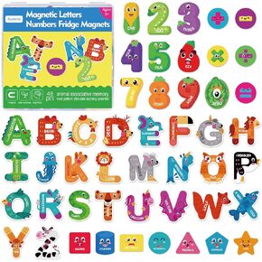 48Pcs Magnetic Letters and Numbers Fridge Magnets, 26 Uppercase Letters 0-9 Numbers Refrigerator Magnets Cute Animal Alphabet Magnets for Toddlers Preschool Learning Spelling
