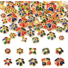 Pandahall 60pcs Alloy Enamel Flower Bead Caps 5 Styles Golden Floral Bead Spacer for DIY Bracelet Necklace Pendant Earring Making