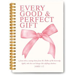 كل شيء جيد ومثالي يأتي من فوق Coquette Pink Bow Bible Bible Notebook Journal Journal James 1:17 Pink Christian Journaling Notebooks for Women Girls 80 Sheets 5.8x8.3