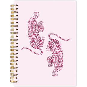 Qabliqo Pink Two Tigers Spiral Notebooks, Trendy Preppy Tiger Journals for Writing, Tiger Gifts for Women Journal, Girly Aesthetic Animal Pink Notebook for Note Taking, 5.5x8.3 Inch